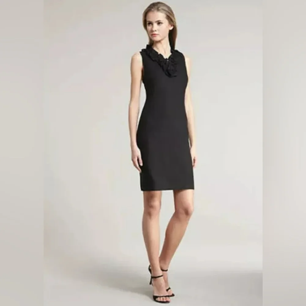 Kate Spade Linen Bonnie Black Sleeveless Dress with Ruffle Trim Size M